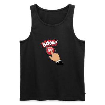 PUSHING BUTTONS, BOOM - Men's Premium Organic Tank Top - black - Front - AI Model Male 178 light (178cm)