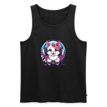 Cat gaming retro background - Men's Premium Organic Tank Top - black - Front - Michal (187cm)
