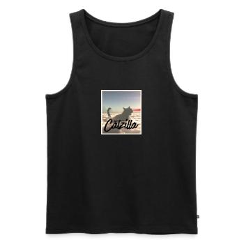 Catzilla Funny Black Cat Laser Eyes Halloween Tee - Men's Premium Organic Tank Top - black - Front - Michal (187cm)