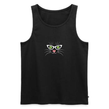 T-shirt visage de chat - Drôle de moustaches de chat aux yeux verts - Débardeur bio Premium Homme - noir - Devant - AI Model Male 178 light (178cm)