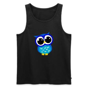 Cute Cartoon Blue Owl Hoot Nocturnal Predator Bird - Men's Premium Organic Tank Top - black - Front - AI Model Male 178 light (178cm)