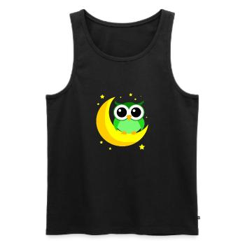 Green Owl On Moon Cartoon Predator Bird Nocturnal - Men's Premium Organic Tank Top - black - Front - AI Model Male 178 light (178cm)