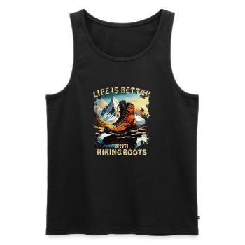 LIFE IS BETTER WITH HIKING BOOTS - Men's Premium Organic Tank Top - black - Front - AI Model Male 178 light (178cm)