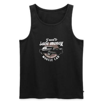 J’ai besoin d’économiser de l’argent Oh, regardez une autre muscle car - Débardeur bio Premium Homme - noir - Devant - AI Model Male 178 light (178cm)