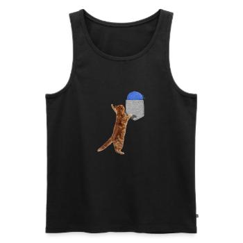 Katze, die nach Wollball in Ihrer falschen Tasche greift Spaß - Männer Premium Bio Tank Top - Schwarz - Vorne - Michal (187cm)