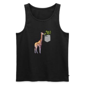 Girafe atteignant une branche avec des feuilles dans la poche - Débardeur bio Premium Homme - noir - Devant - Michal (187cm)
