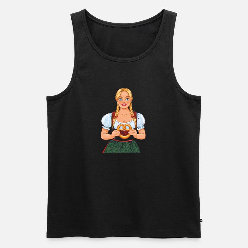 FRAU DIRNDL BREZEL - Männer Premium Bio Tank Top - Schwarz