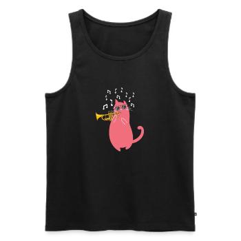 Katze mit Sonnenbrille spielt Trompete - Männer Premium Bio Tank Top - Schwarz - Vorne - Michal (187cm)