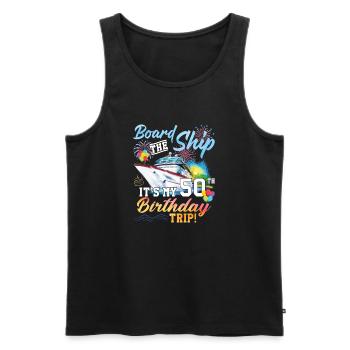 Celebrating 50th Birthday with a Cruise Adventure - Men's Premium Organic Tank Top - black - Front - Michal (187cm)