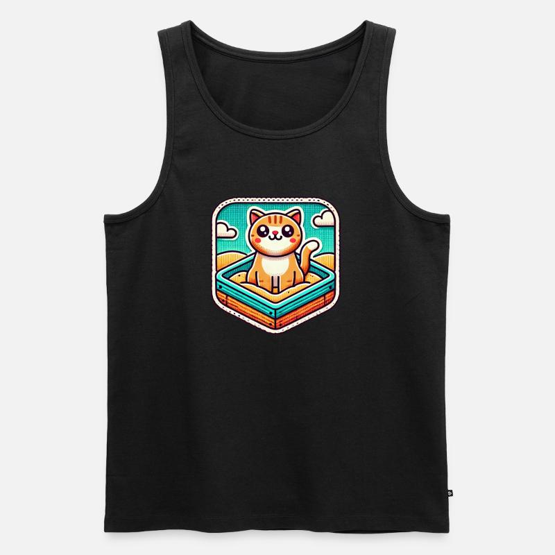 Süße Katze sitzt im Sandkasten - Männer Premium Bio Tank Top - Schwarz