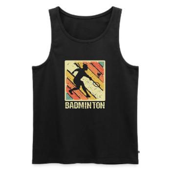 Joueur de badminton rétro au coucher du soleil - Débardeur bio Premium Homme - noir - Devant - Michal (187cm)