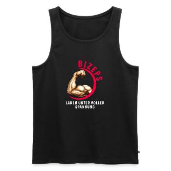 BICEPS LOADING UNDER FULL TENSION - Men's Premium Organic Tank Top - black - Front - Michal (187cm)