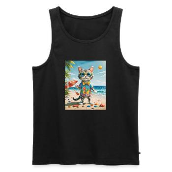 Plage Fun Cat Illustration Beachside Fun Cat - Débardeur bio Premium Homme - noir - Devant - Michal (187cm)