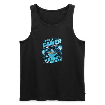 Joueur, amateur d’anime et fan de ramen - Débardeur bio Premium Homme - noir - Devant - AI Model Male 178 light (178cm)