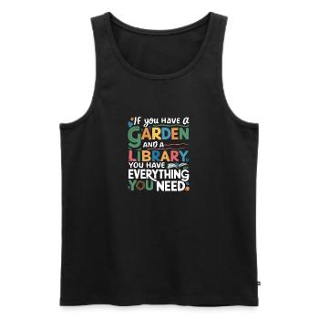 Jardin et bibliothèque – tout ce dont vous avez besoin - Débardeur bio Premium Homme - noir - Devant - AI Model Male 178 light (178cm)
