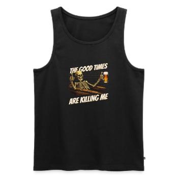 Die guten Zeiten bringen mich um - Funny Skull - Männer Premium Bio Tank Top - Schwarz - Vorne - Michal (187cm)