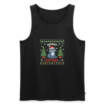 Merry Catmas – Weihnachtskatze mit Sternen - Männer Premium Bio Tank Top - Schwarz - Vorne - Michal (187cm)