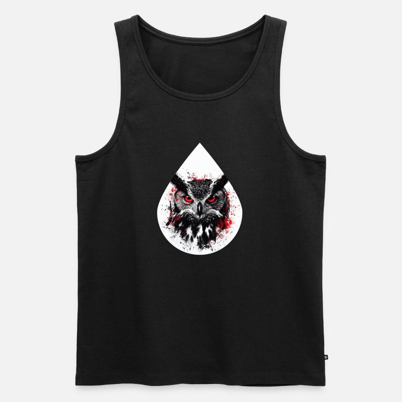 Trashpolka Eule Schwarz Rot - Männer Premium Bio Tank Top - Schwarz