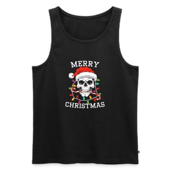 Merry Christmas Skull Skeleton with Santa Hat Xmas - Men's Premium Organic Tank Top - black - Front - Michal (187cm)