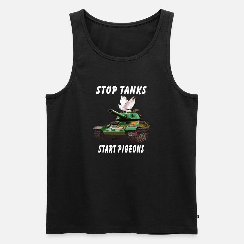 STOP TANKS START PIGEONS - Männer Premium Bio Tank Top - Schwarz