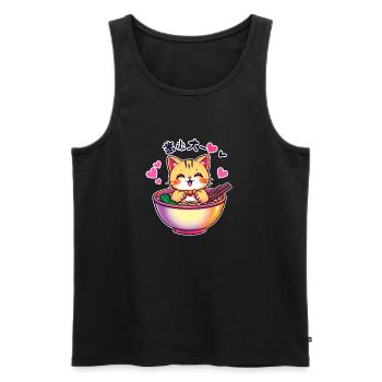 Cat in Ramen Bowl - Kawaii Cat - Men's Premium Organic Tank Top - black - Front - Michal (187cm)