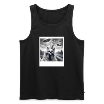 Chicken Rooster Funny Graphic Selfie with UFOs Wei - Men's Premium Organic Tank Top - black - Front - AI Model Male 178 light (178cm)