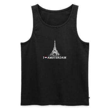 J’aime la Tour Eiffel Amsterdam Lover Coeur Drapeau Jeu de mots - Débardeur bio Premium Homme - noir - Devant - Michal (187cm)