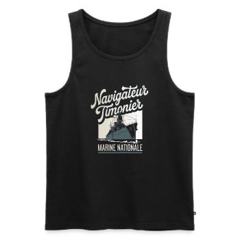 Navigateur Timonier Marine Nationale - Débardeur bio Premium Homme - noir - Devant - AI Model Male 178 light (178cm)