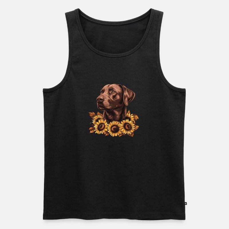 Brauner Labrador mit Sonnenblumen - Männer Premium Bio Tank Top - Schwarz