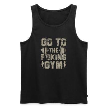 Off to the gym now without excuses - Men's Premium Organic Tank Top - black - Front - AI Model Male 178 light (178cm)
