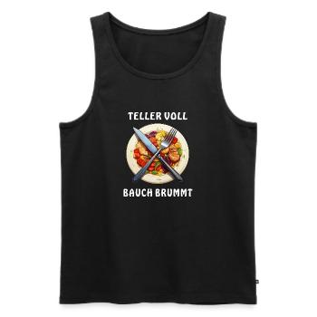 Dinner plate PLATE FULL BELLY BUZZES - Men's Premium Organic Tank Top - black - Front - AI Model Male 178 light (178cm)