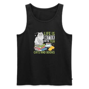 Life Is Better With Tea Cats And Books - Men's Premium Organic Tank Top - black - Front - AI Model Male 178 light (178cm)