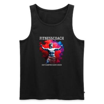 FITNESS COACH: FIRST FIGHT, THEN WIN - Men's Premium Organic Tank Top - black - Front - AI Model Male 178 light (178cm)