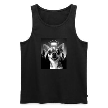 Hund macht Selfie mit UFO | Chihuahua - Männer Premium Bio Tank Top - Schwarz - Vorne - Michal (187cm)