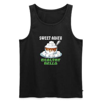 SUGAR SWEET ADIEU HEALTHY HELLO - Men's Premium Organic Tank Top - black - Front - AI Model Male 178 light (178cm)