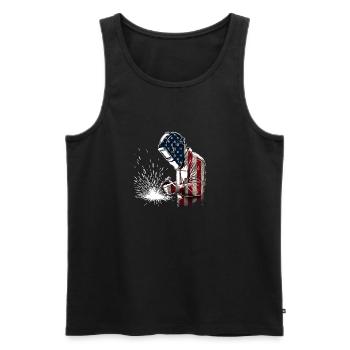 Soudeur patriotique drapeau américain - Weld Welding Ironworker - Débardeur bio Premium Homme - noir - Devant - Michal (187cm)