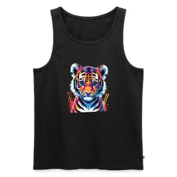 Colorful Tiger Cub – Pop Art Animal Motif - Men's Premium Organic Tank Top - black - Front - AI Model Male 178 light (178cm)