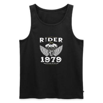 Cycliste depuis 1979 - 46 ans, né pour rouler, construit - Débardeur bio Premium Homme - noir - Devant - Michal (187cm)