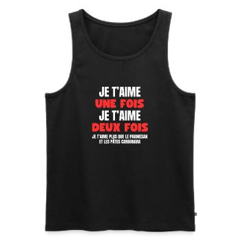 Je t’aime plus que les pâtes - Débardeur bio Premium Homme - noir - Devant - Michal (187cm)