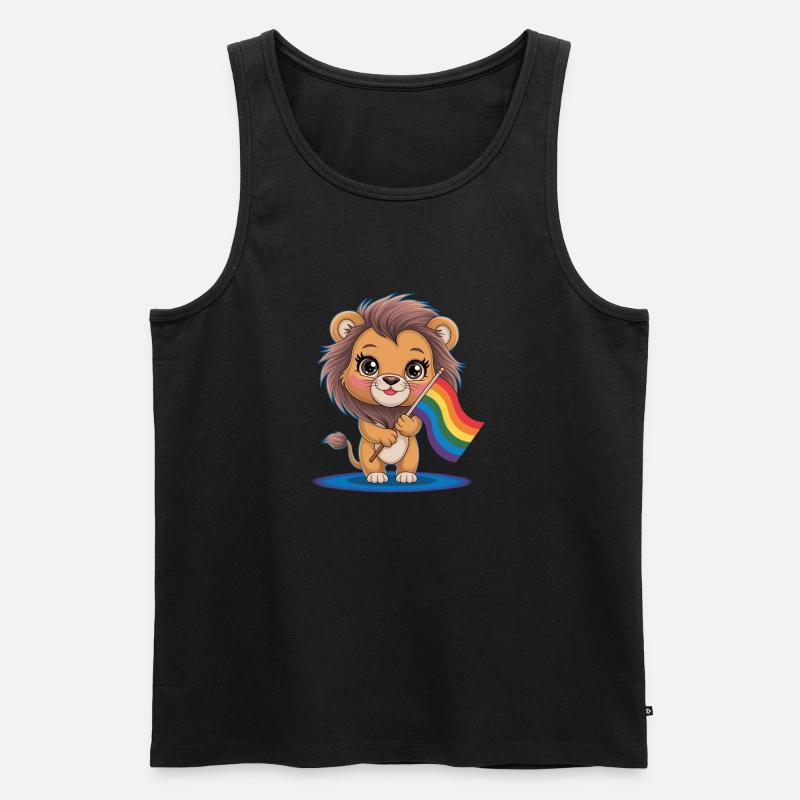 Niedlicher Löwe Mit Regenbogenfahne - Männer Premium Bio Tank Top - Schwarz