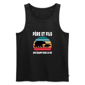 père et fils ours papa vintage duo fête des pères - Débardeur bio Premium Homme - noir - Devant - Michal (187cm)
