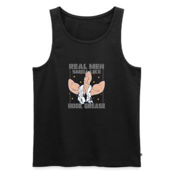 Hafenarbeiter Real Men Smell Like Hook Greash - Männer Premium Bio Tank Top - Schwarz - Vorne - AI Model Male 178 light (178cm)