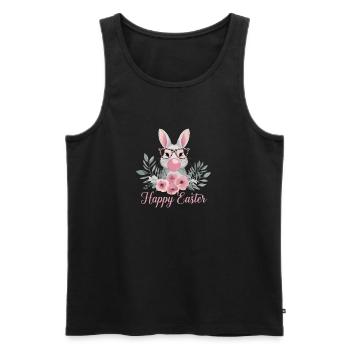Joyeux lapin de Pâques avec des verres et des fleurs - Débardeur bio Premium Homme - noir - Devant - Michal (187cm)