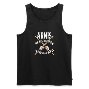 Escrima Arnis Où Les bâtons parlent plus fort que les mots - Débardeur bio Premium Homme - noir - Devant - Michal (187cm)