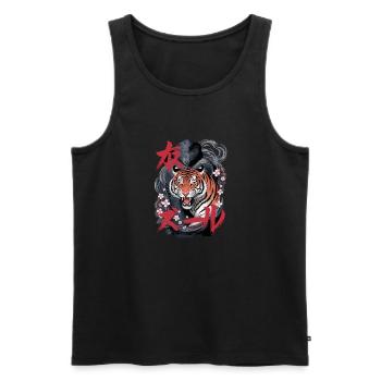 Tiger with cherry blossoms and Japanese - Men's Premium Organic Tank Top - black - Front - AI Model Male 178 light (178cm)