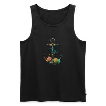Maritime anchor with corals and fish - Men's Premium Organic Tank Top - black - Front - Michal (187cm)