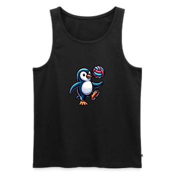 Pingouin s’amusant avec le volley-ball - Débardeur bio Premium Homme - noir - Devant - Michal (187cm)