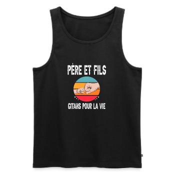 père et fils papa gitan vintage fête des pères - Débardeur bio Premium Homme - noir - Devant - AI Model Male 178 light (178cm)