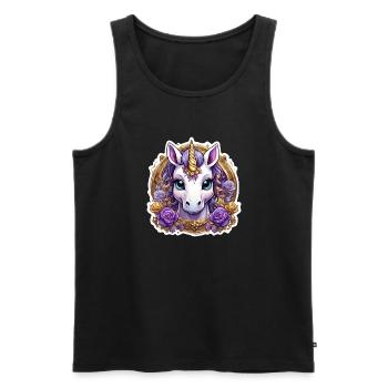 Licorne avec des Roses colorées - Licorne douce - Débardeur bio Premium Homme - noir - Devant - AI Model Male 178 light (178cm)