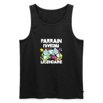 Parrain niveau légendaire t-shirt gamer cadeau - Débardeur bio Premium Homme - noir - Devant - Michal (187cm)